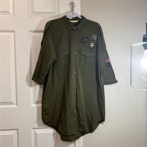 Zara Olive Green Midi Dress with Patches